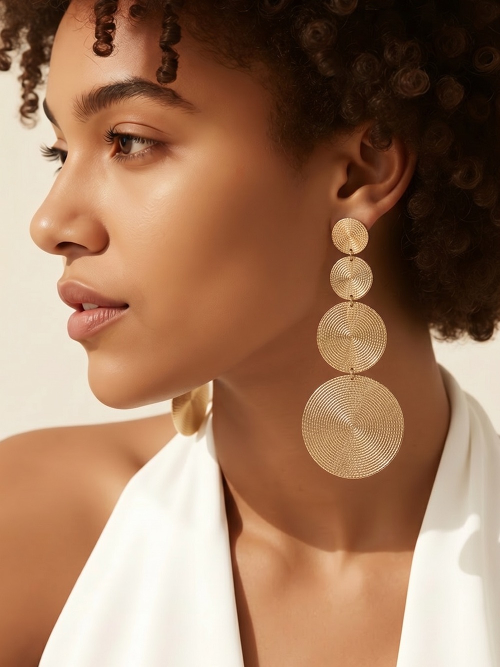 Gold Disc Drop Statement Earrings - Women Jewelry
